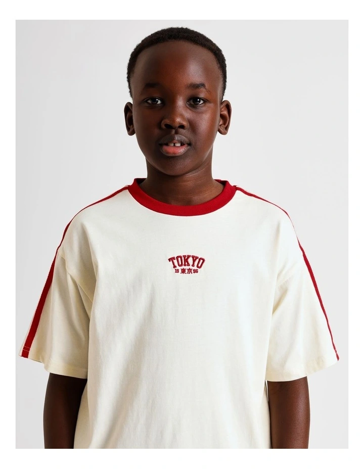 Stripe Shoulder Tee in Ecru image 1