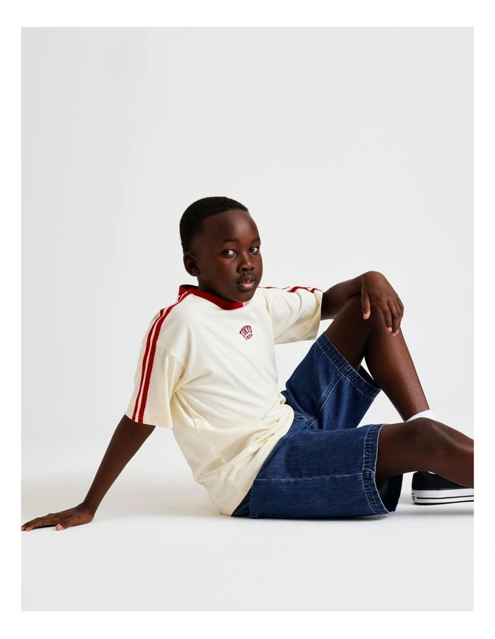 Stripe Shoulder Tee in Ecru image 2