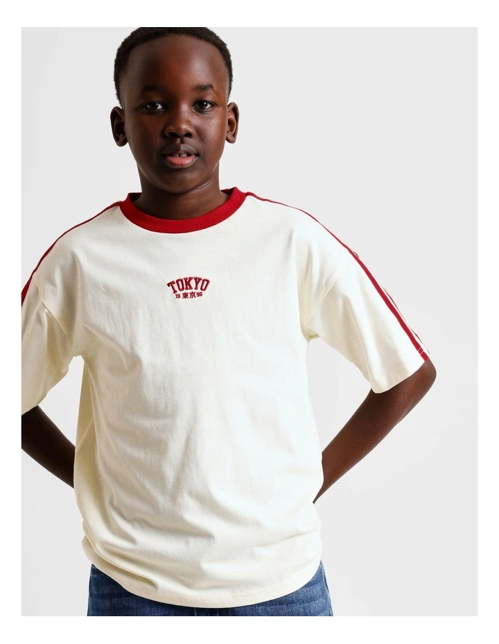 Stripe Shoulder Tee in Ecru image 3