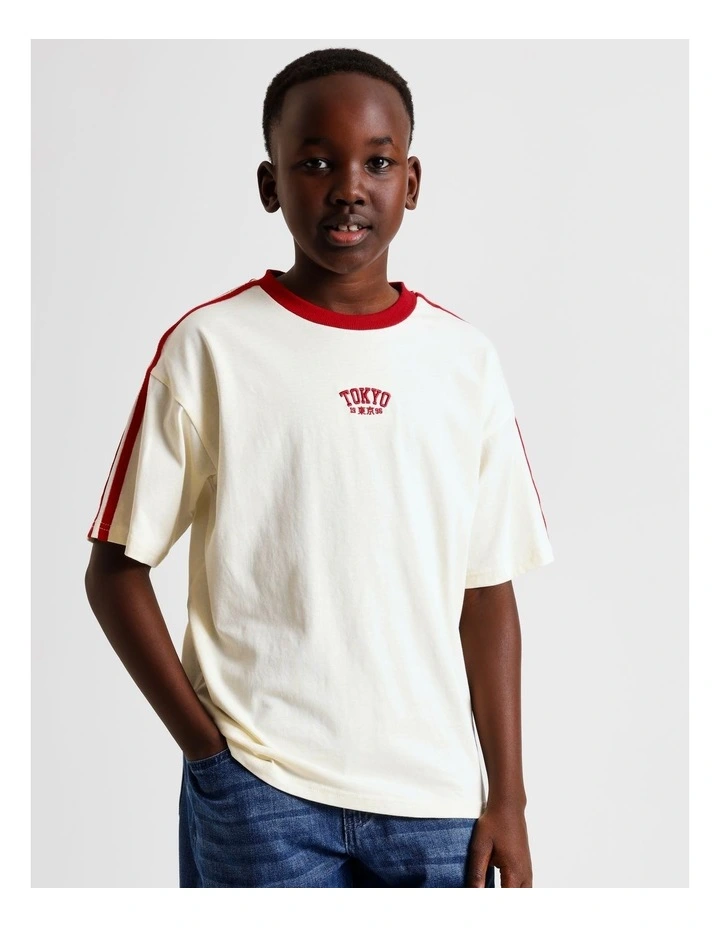 Stripe Shoulder Tee in Ecru image 5