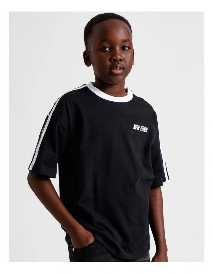 Stripe Shoulder Tee in Black image 1