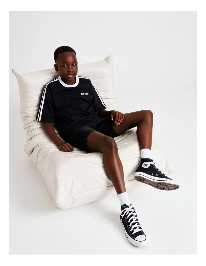 Stripe Shoulder Tee in Black image 2
