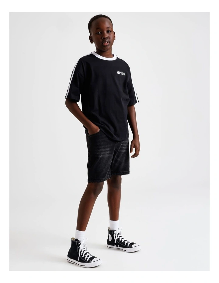 Stripe Shoulder Tee in Black image 5