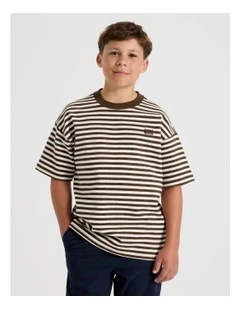 Textured Tee in Brown Stripe