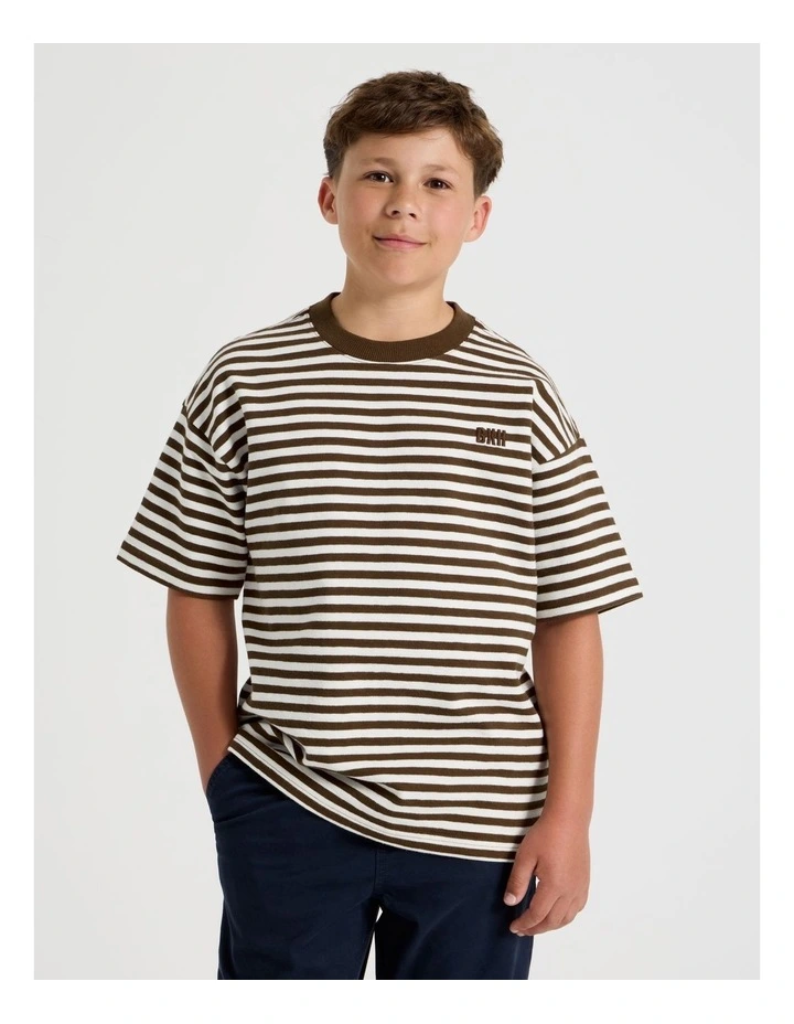Textured Tee in Brown Stripe image 1