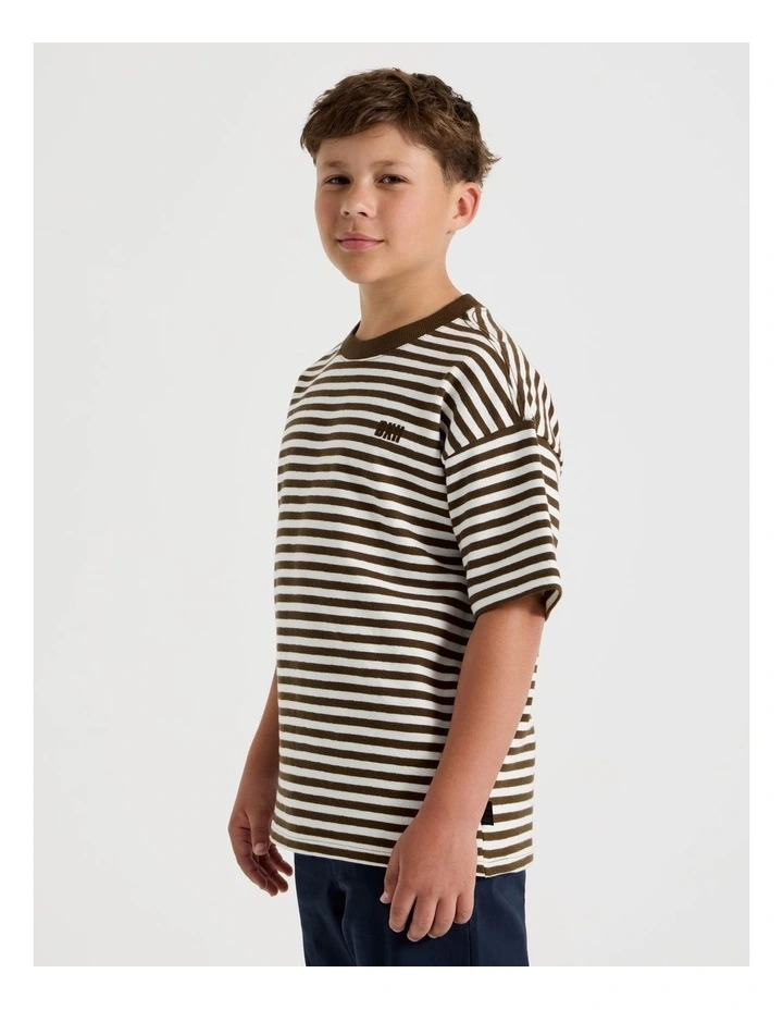Textured Tee in Brown Stripe image 4