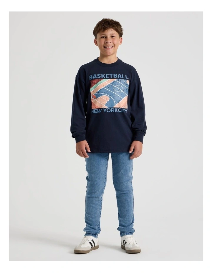 Long Sleeve Basketball Tee in Navy image 2