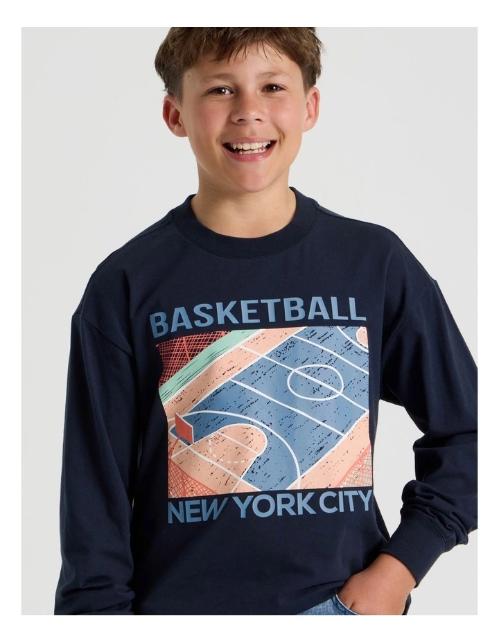 Long Sleeve Basketball Tee in Navy image 3