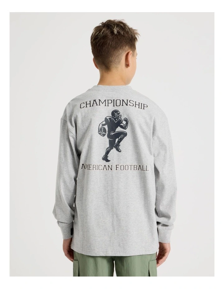 Long Sleeve Football Tee in Grey Marle image 2