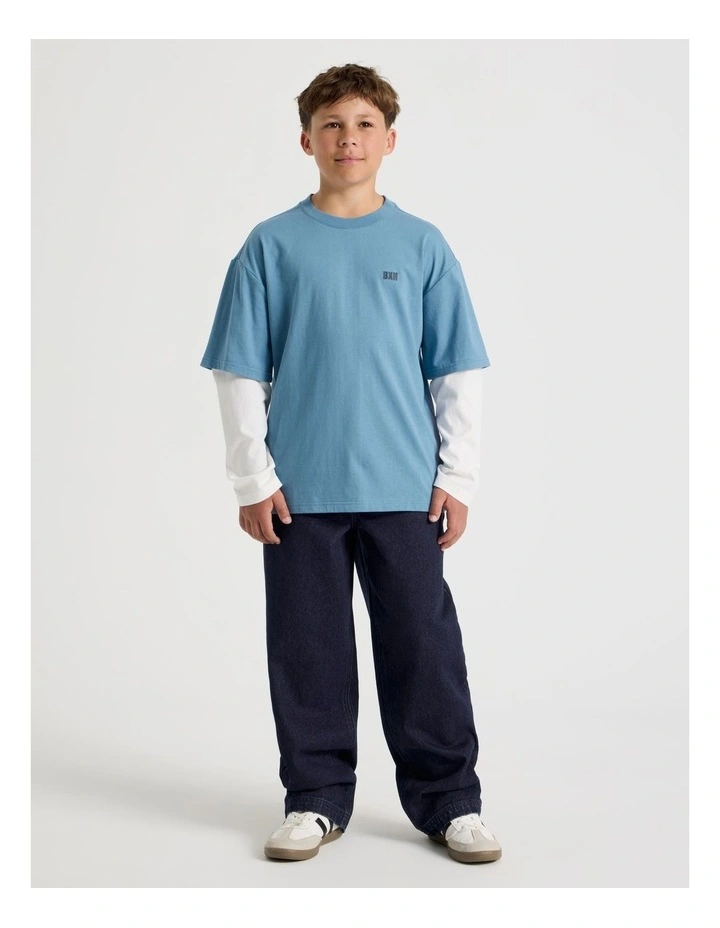 Skater Tee in White and Bluestone image 1