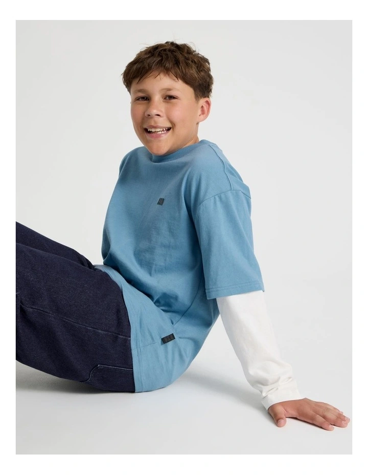 Skater Tee in White and Bluestone image 2