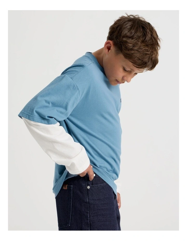 Skater Tee in White and Bluestone image 5