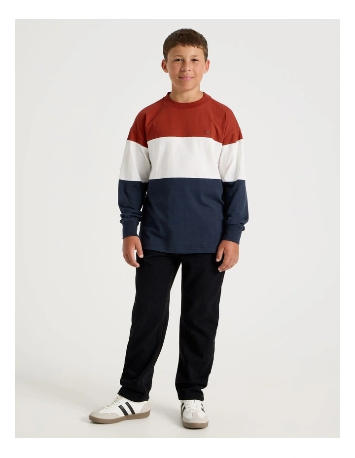 Long Sleeve Splice Tee in Red White and Navy image 2