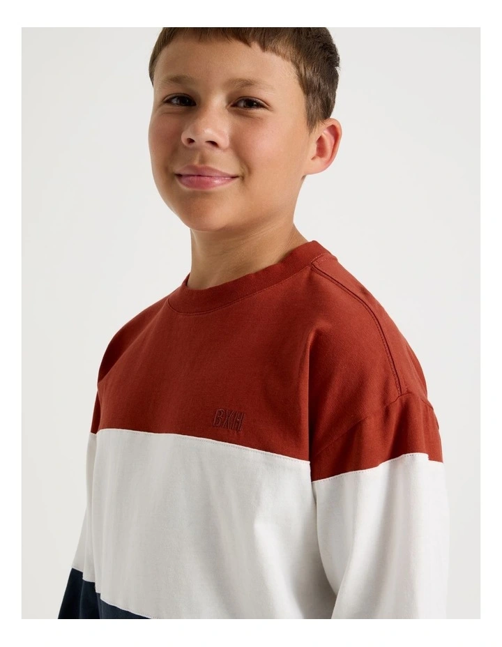 Long Sleeve Splice Tee in Red White and Navy image 3