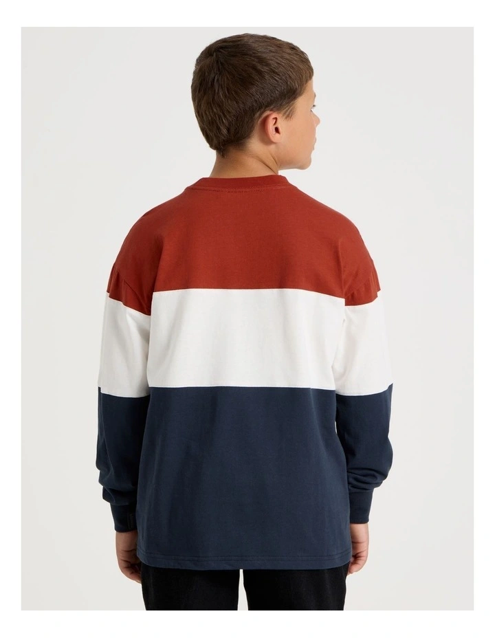 Long Sleeve Splice Tee in Red White and Navy image 4