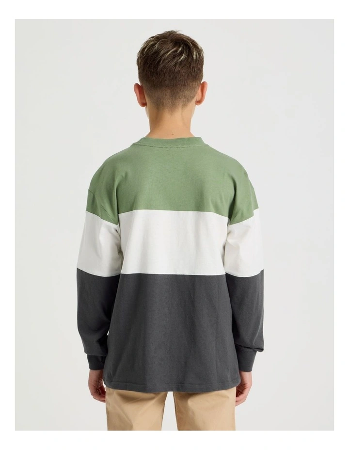 Long Sleeve Splice Tee in Khaki White and Charcoal image 4