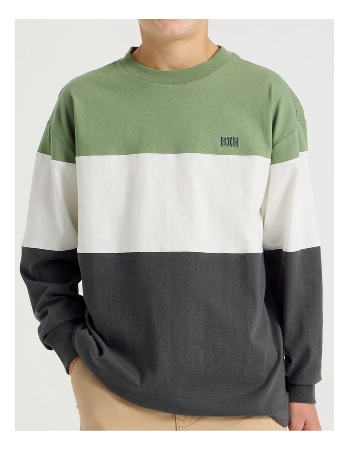 Long Sleeve Splice Tee in Khaki White and Charcoal image 5