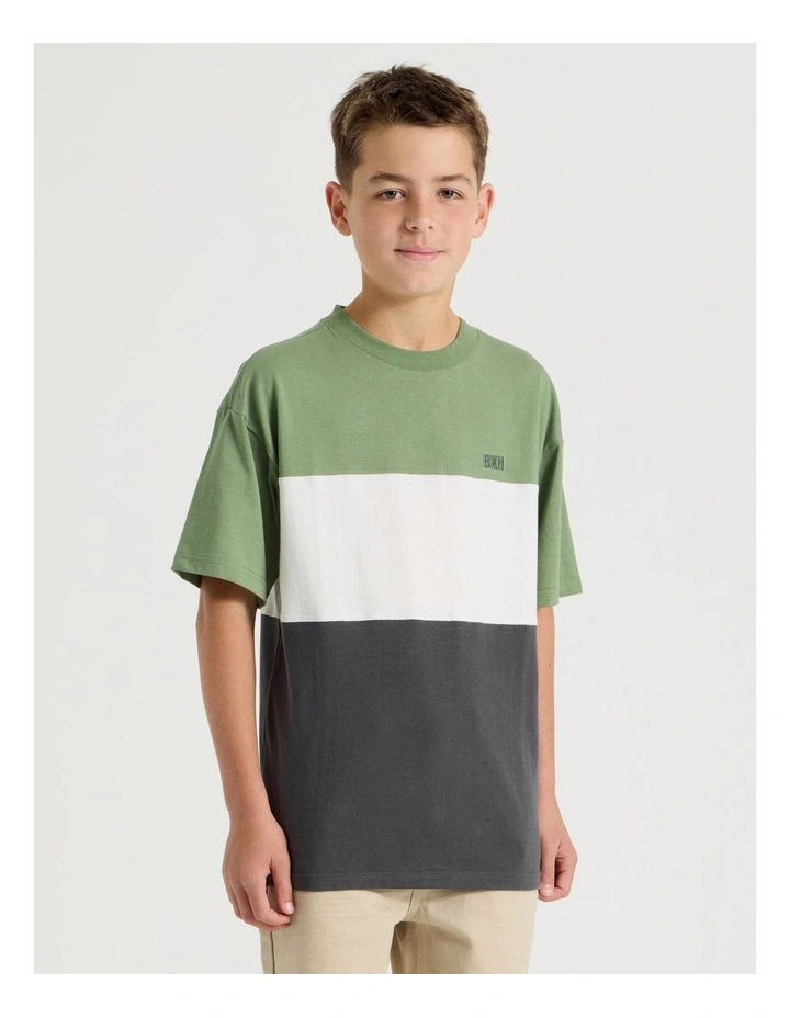 Short Sleeve Splice Tee in Khaki White and Charcoal image 1