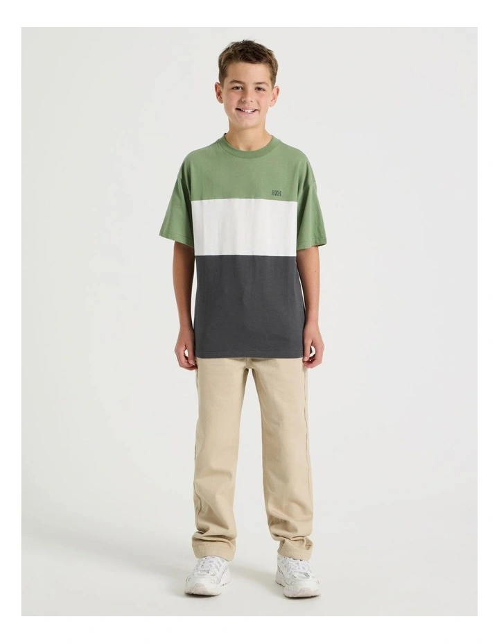 Short Sleeve Splice Tee in Khaki White and Charcoal image 2