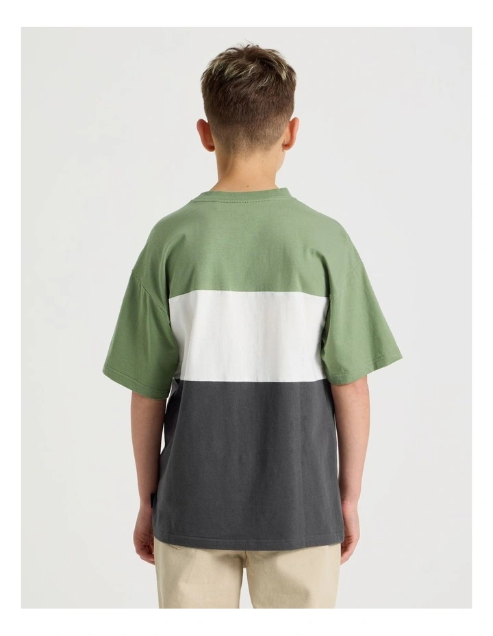 Short Sleeve Splice Tee in Khaki White and Charcoal image 5