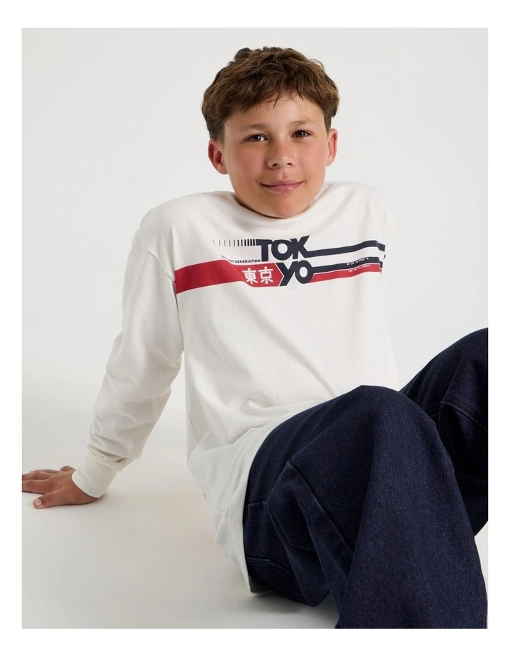 Long Sleeve Print Tee in Tokyo Ecru image 1