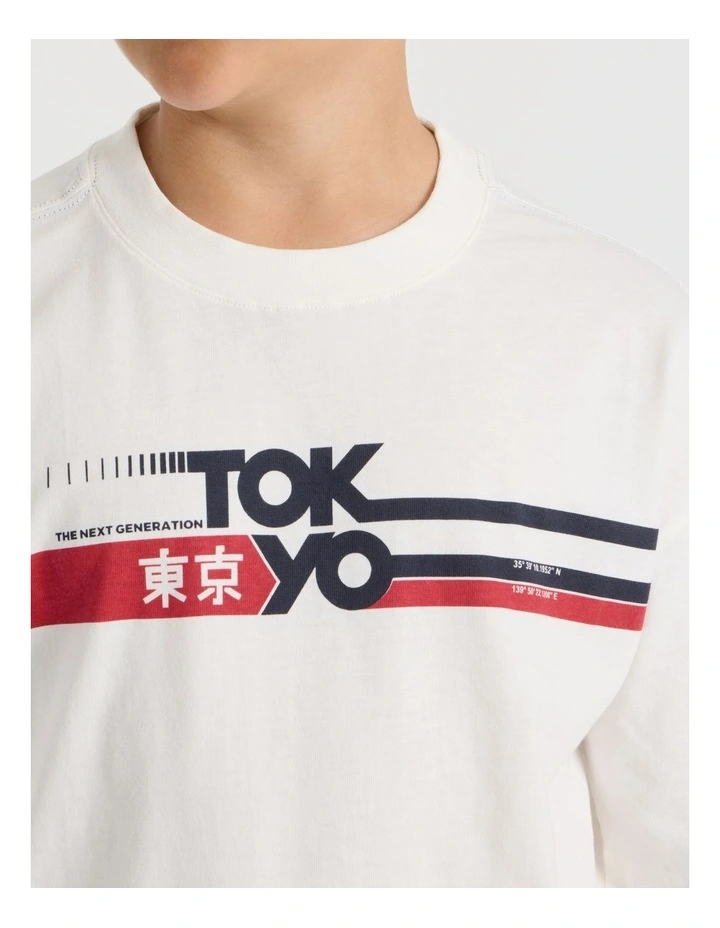Long Sleeve Print Tee in Tokyo Ecru image 5