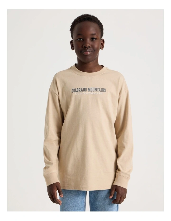 Long Sleeve Print Tee in Snowboarding in Sand image 2