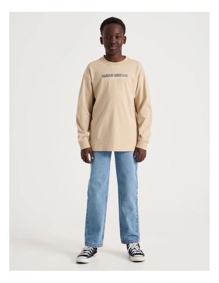 Long Sleeve Print Tee in Snowboarding in Sand image 3