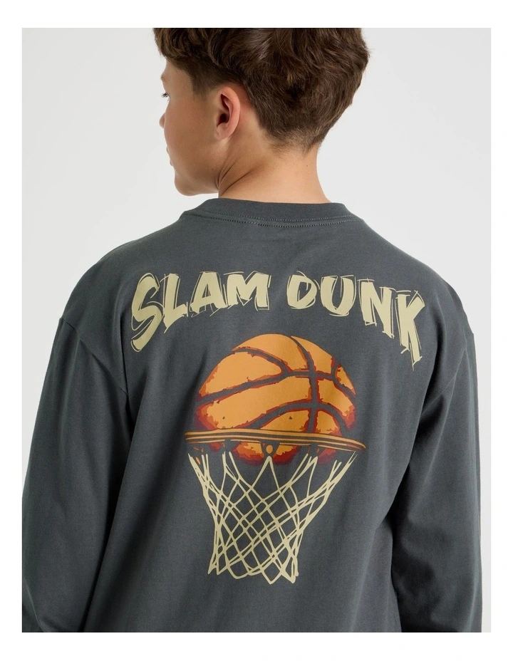 Long Sleeve Print Tee in Slam Dunk in Charcoal image 1