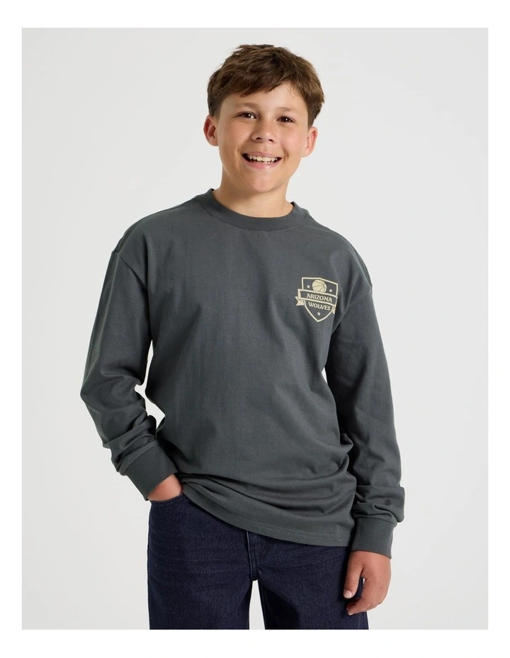 Long Sleeve Print Tee in Slam Dunk in Charcoal image 2