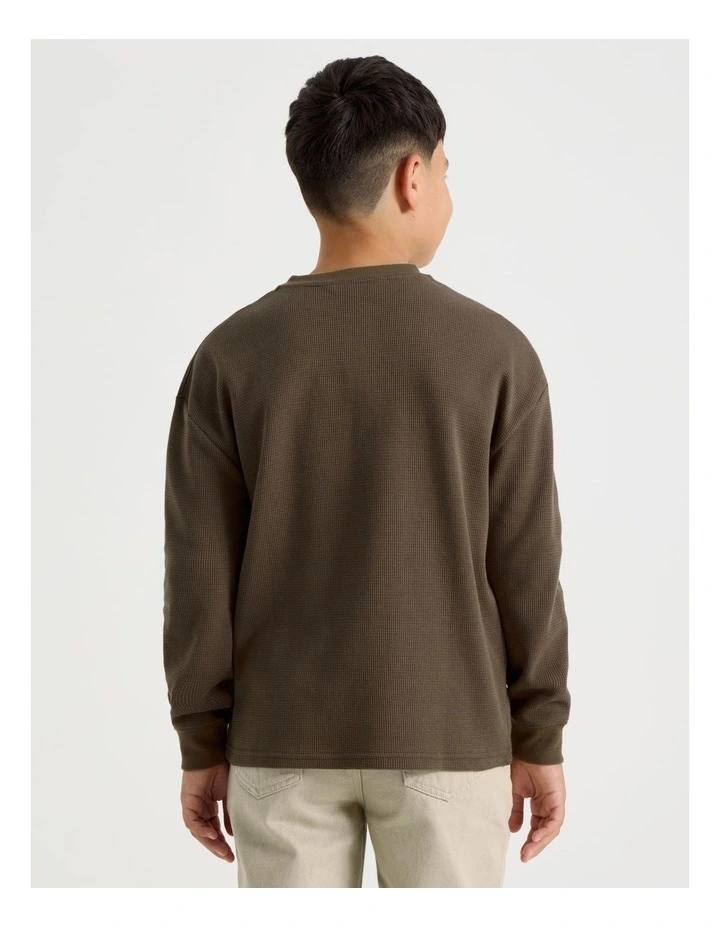 Long Sleeve Waffle Henley Tee in Brown image 5