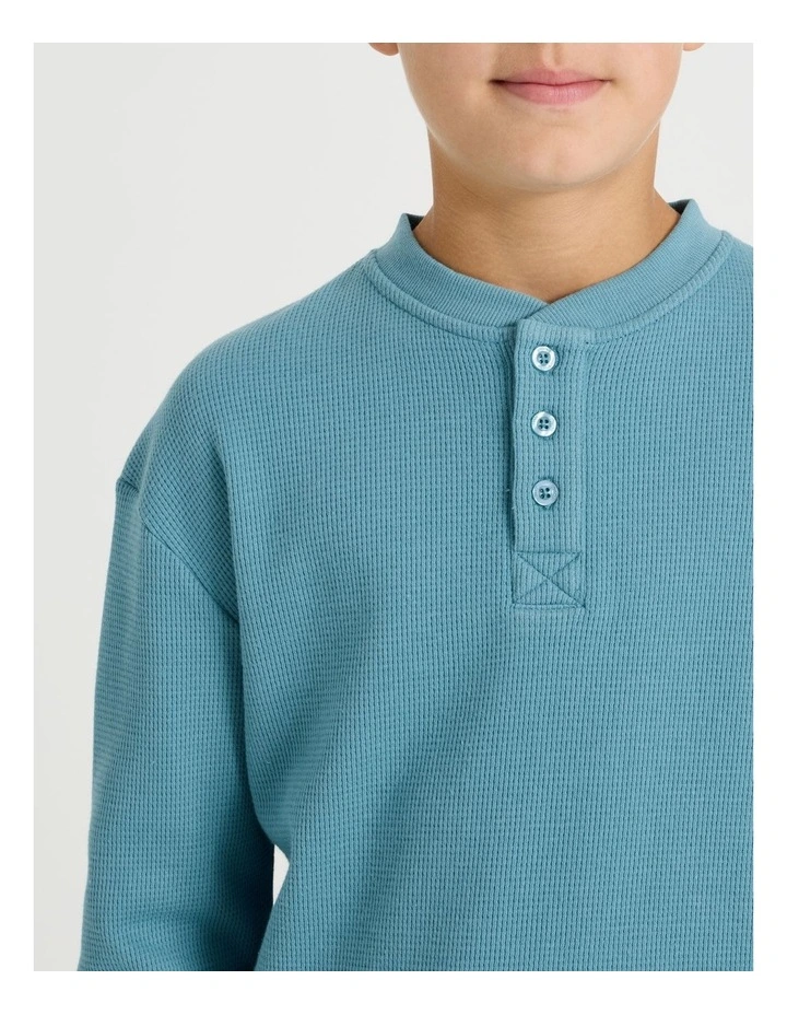 Long Sleeve Waffle Henley Tee in Blue image 4
