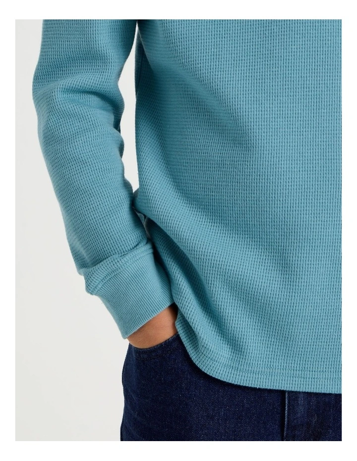 Long Sleeve Waffle Henley Tee in Blue image 5