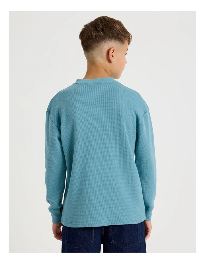 Long Sleeve Waffle Henley Tee in Blue image 6