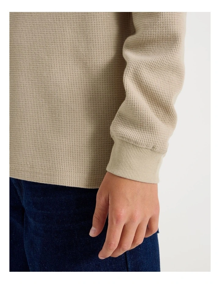 Long Sleeve Waffle Henley Tee in Tan image 5