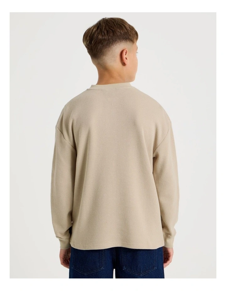 Long Sleeve Waffle Henley Tee in Tan image 6