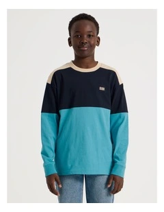 Long Sleeve Splice Tee in Blue