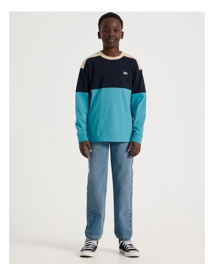 Long Sleeve Splice Tee in Blue image 2