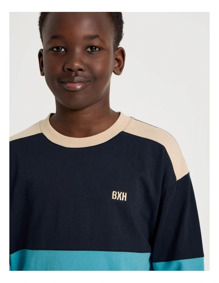 Long Sleeve Splice Tee in Blue image 3