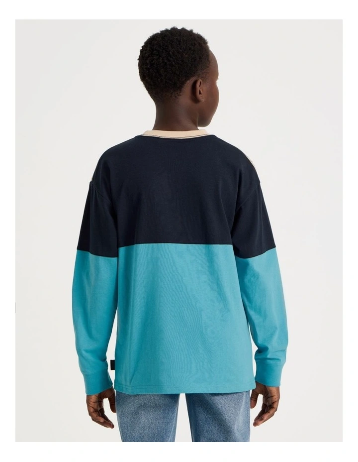 Long Sleeve Splice Tee in Blue image 4