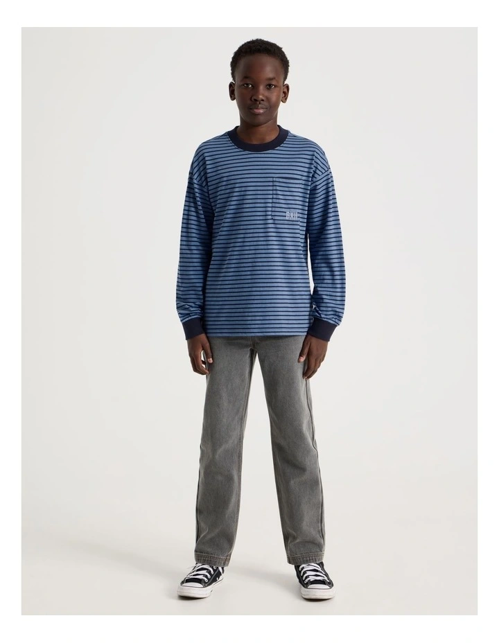 Long Sleeve Stripe Pocket Tee in Blue image 2