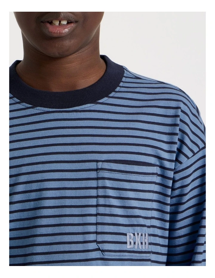 Long Sleeve Stripe Pocket Tee in Blue image 6