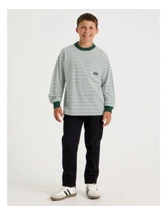 Long Sleeve Stripe Pocket Tee in Green