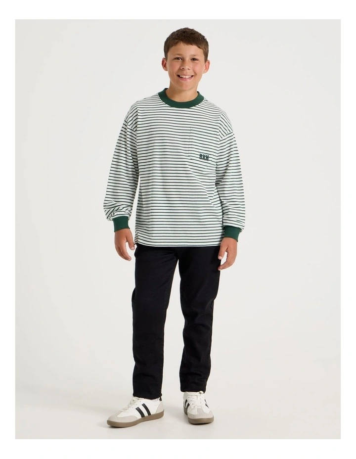 Long Sleeve Stripe Pocket Tee in Green image 1