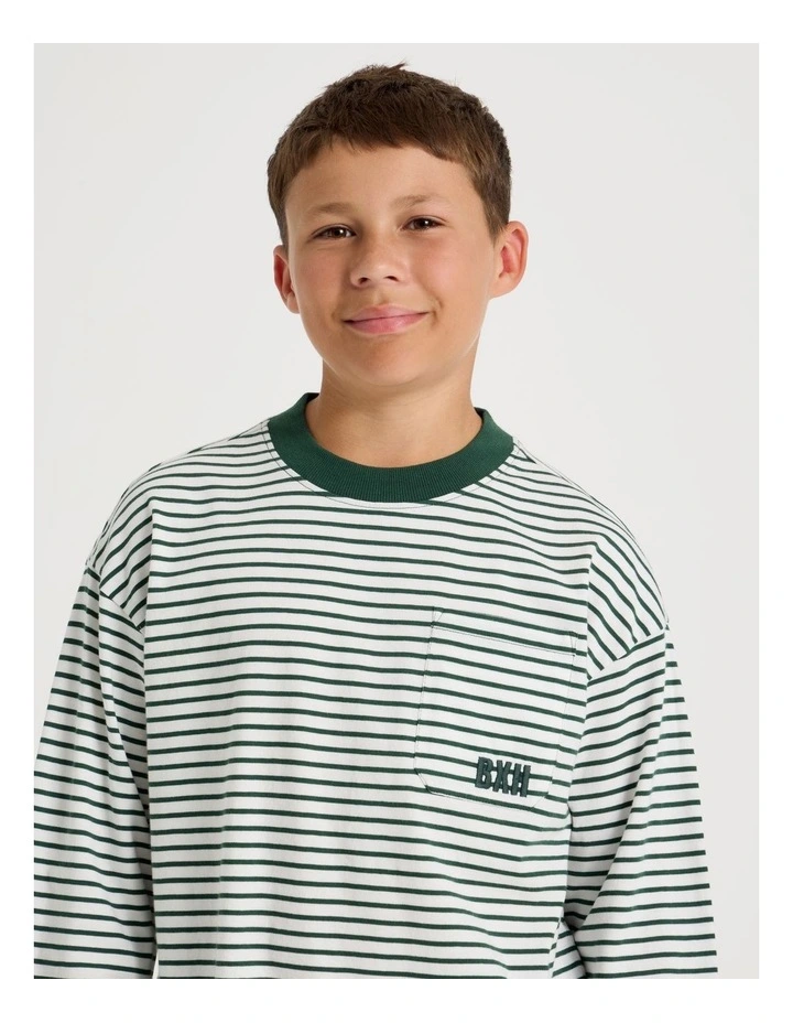 Long Sleeve Stripe Pocket Tee in Green image 3