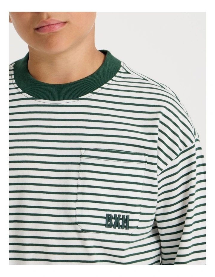 Long Sleeve Stripe Pocket Tee in Green image 4