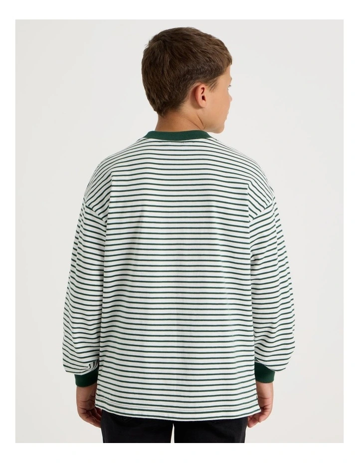 Long Sleeve Stripe Pocket Tee in Green image 5