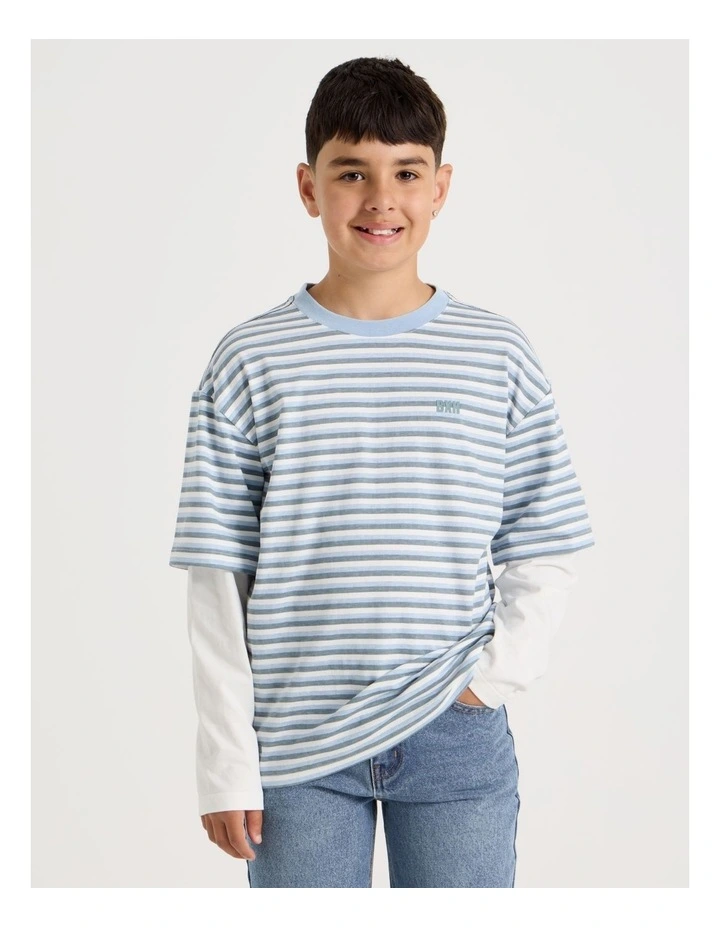 Skater Tee in Blue & Ecru Stripe image 2