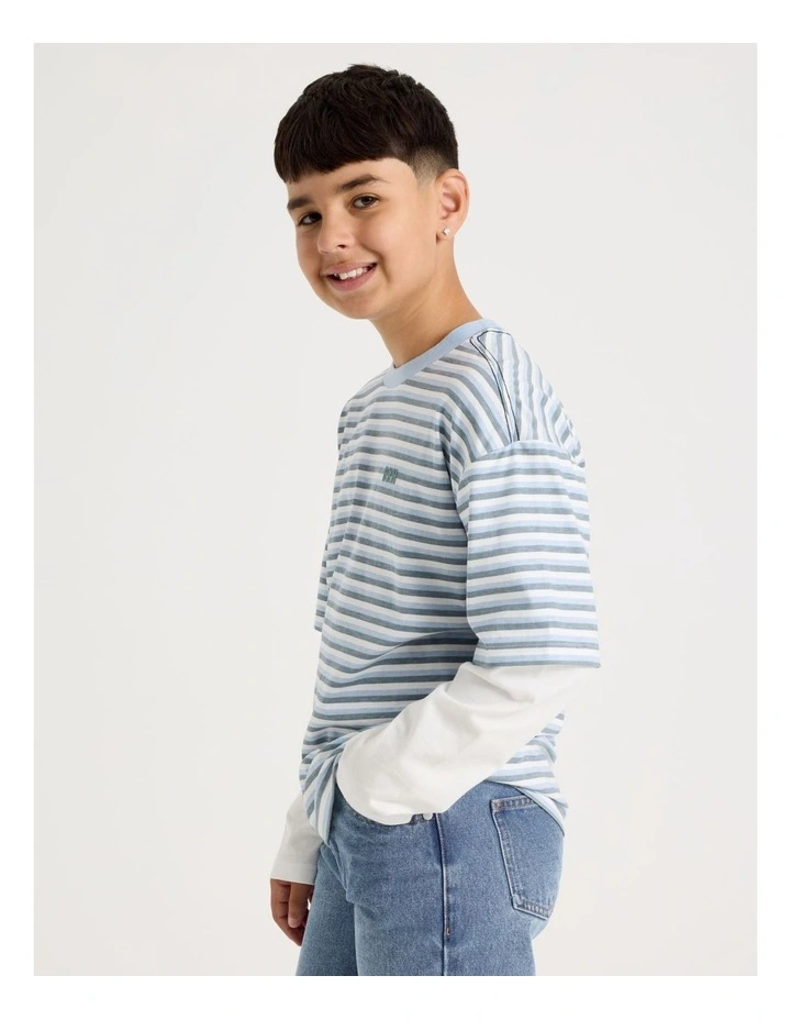 Skater Tee in Blue & Ecru Stripe image 4