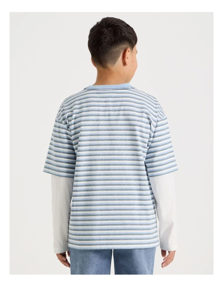 Skater Tee in Blue & Ecru Stripe image 5